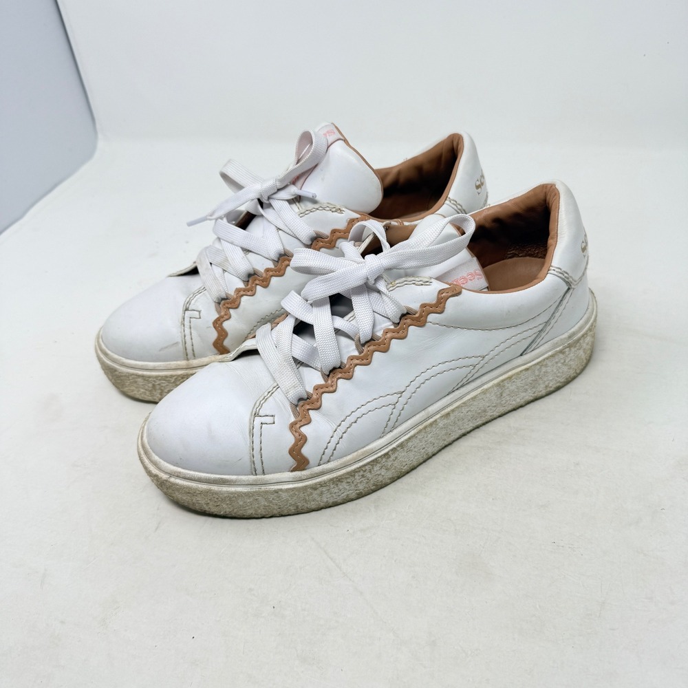 See‎ By Chloe Sneakers White 38 Scalloped Leather Platform Designer Luxury Chic